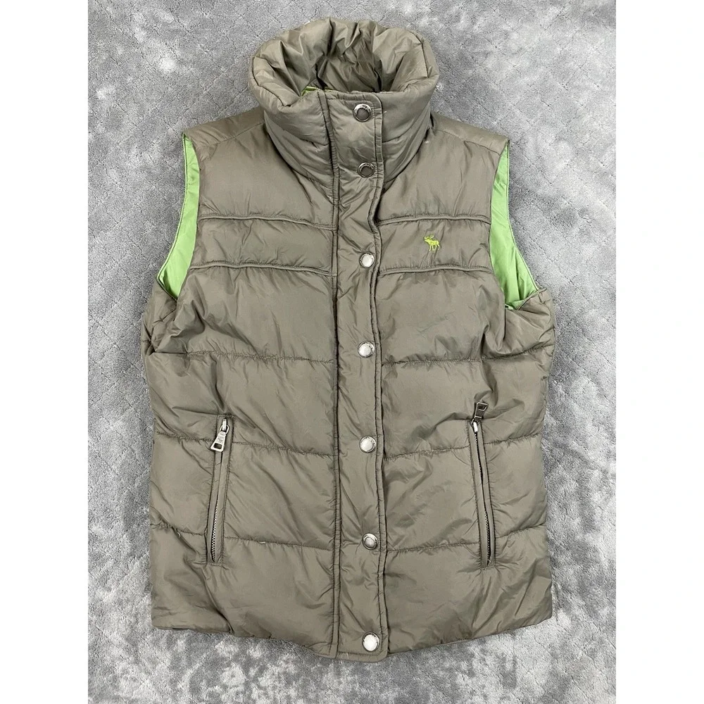 Vintage Abercrombie &‎ Fitch Down Puffer Vest Small Green Brown AS IS Zipper